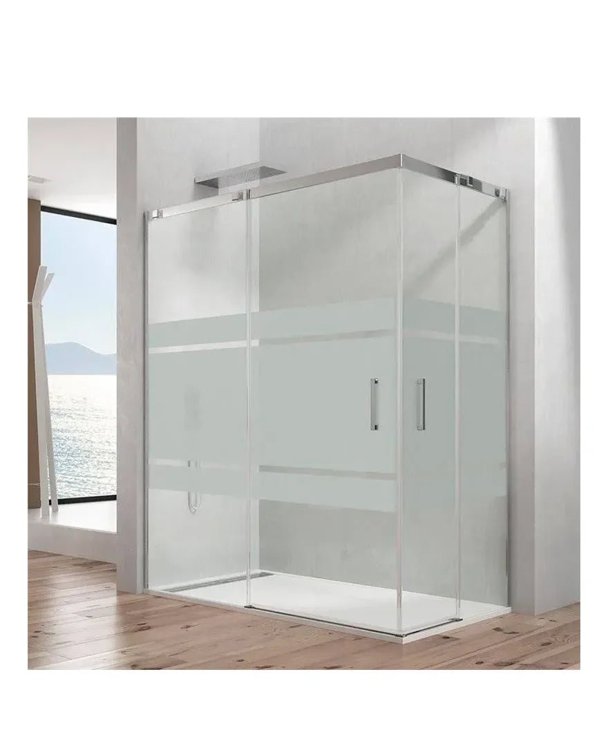 GME TEMPLE Paroi angulaire de 4 panneaux et 2 coulissants fabriquée en verre trempé de sécurité de 6 mm