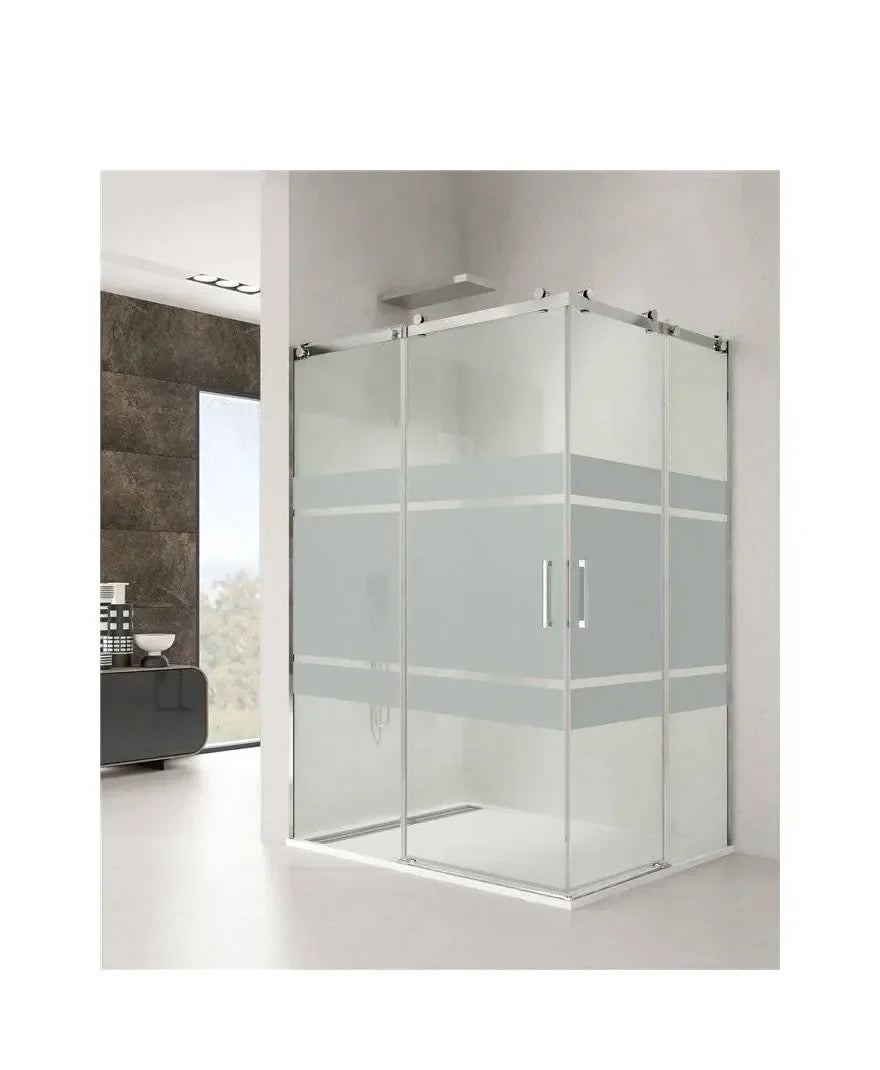 GME ROTARY Mampara angulaire avec 2 panneaux coulissants fabriquée en verre trempé de sécurité de 6 mm