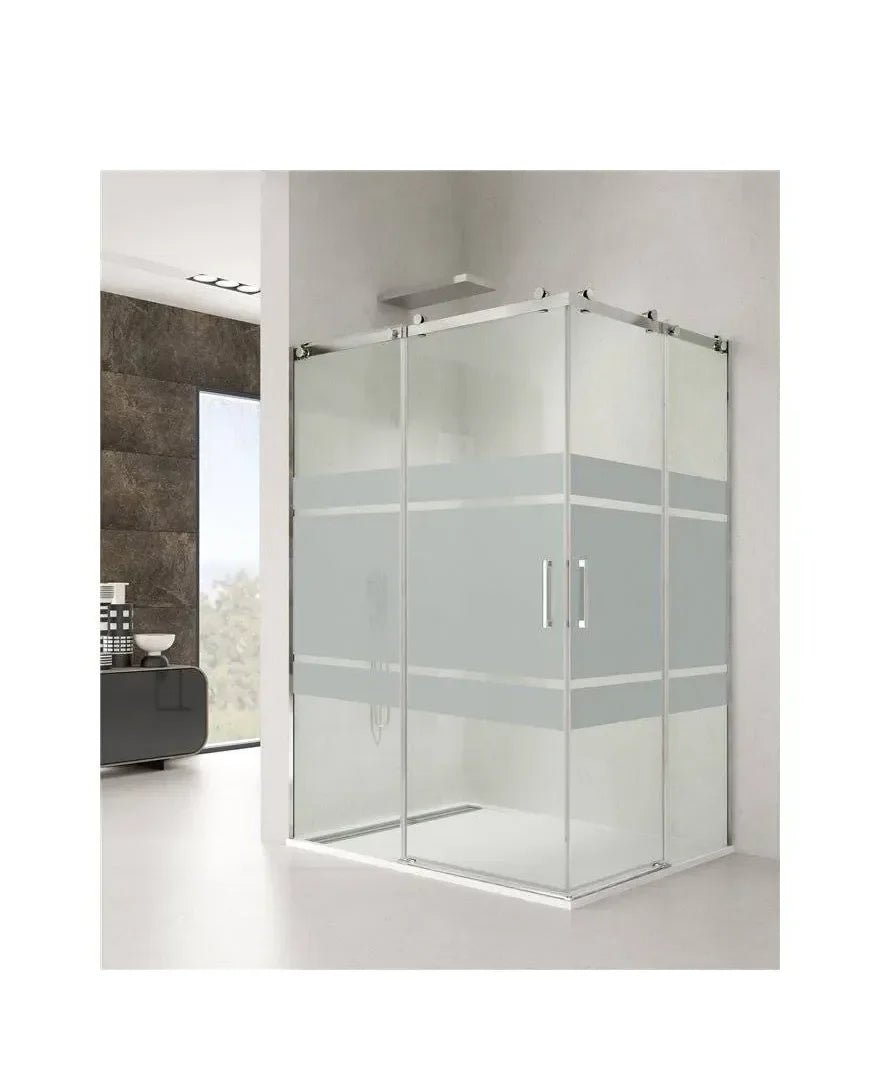 GME ROTARY Mampara angulaire avec 2 panneaux coulissants fabriquée en verre trempé de sécurité de 6 mm