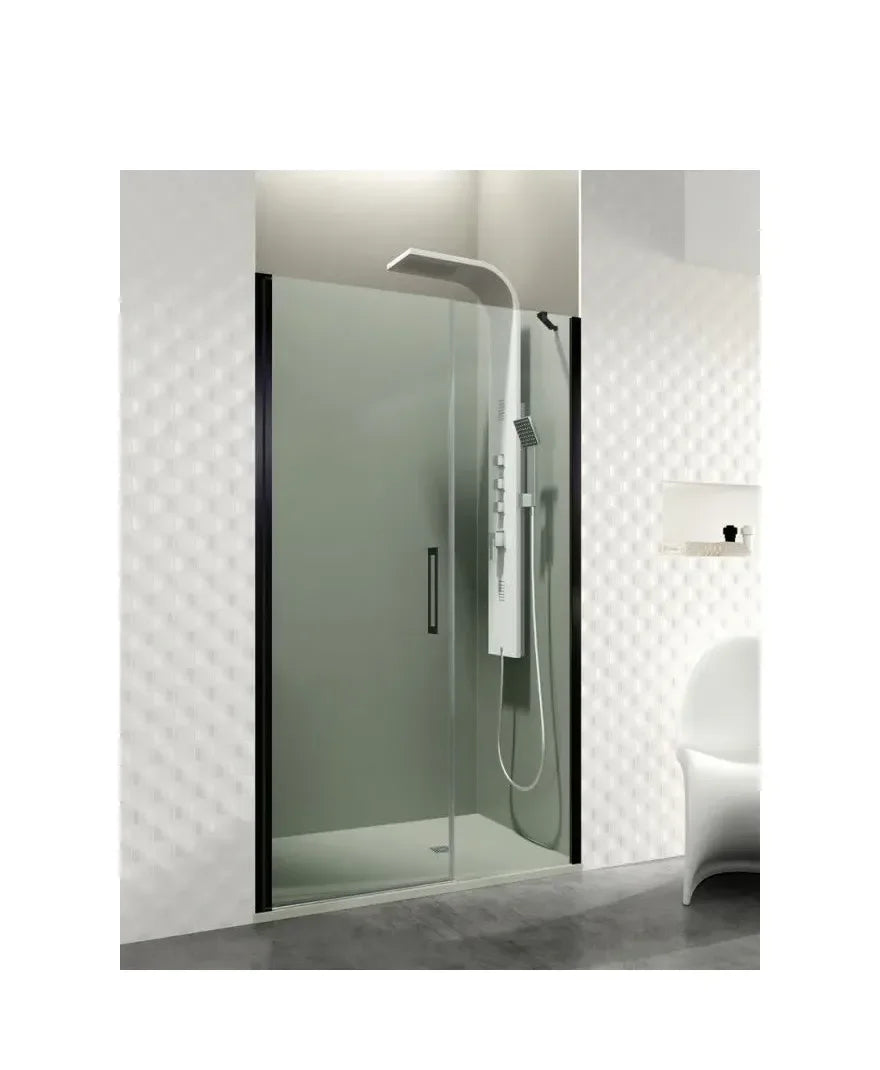 GME Open Black Paroi de douche frontale fabriquée en verre de 6 mm avec une porte battante et une fixe