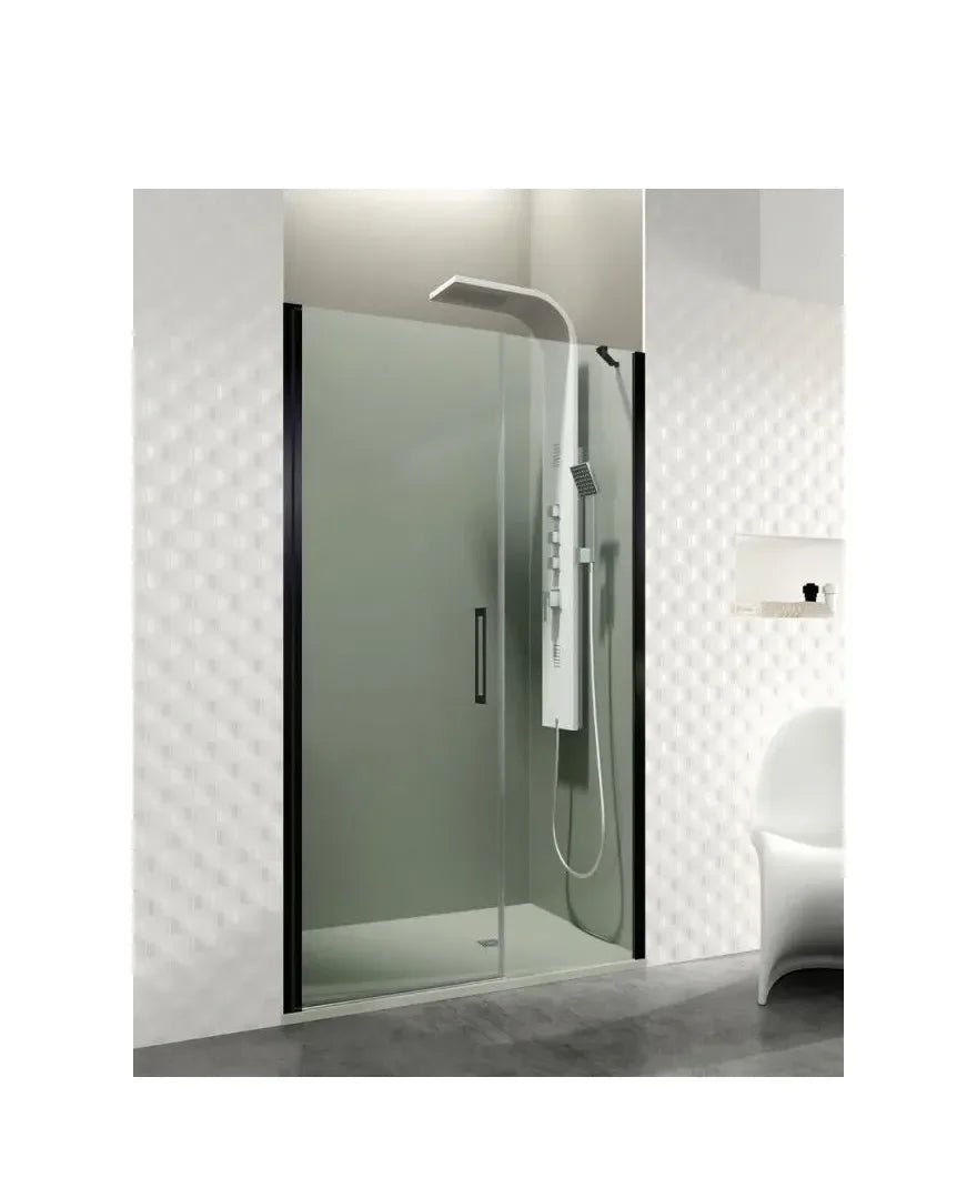 GME Open Black Paroi de douche frontale fabriquée en verre de 6 mm avec une porte battante et une fixe