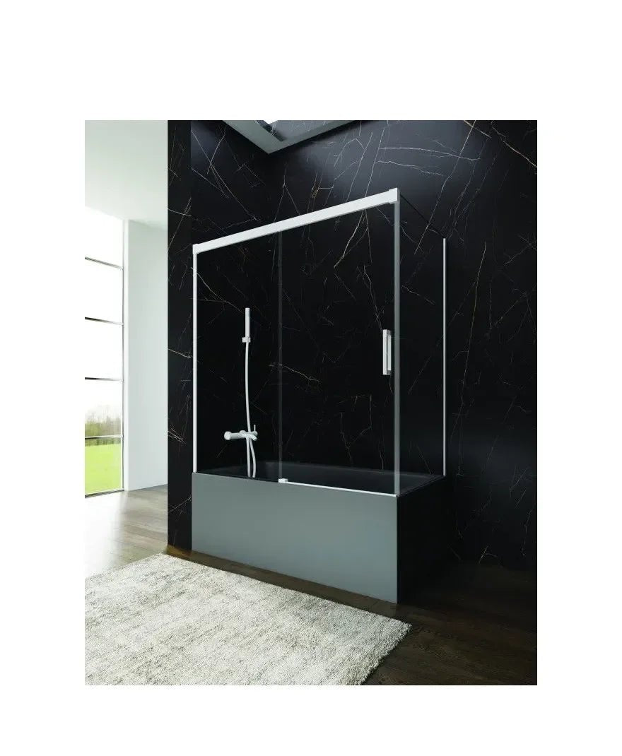 GME Basic Paroi de baignoire angulaire à trois panneaux en verre transparent avec profils blancs