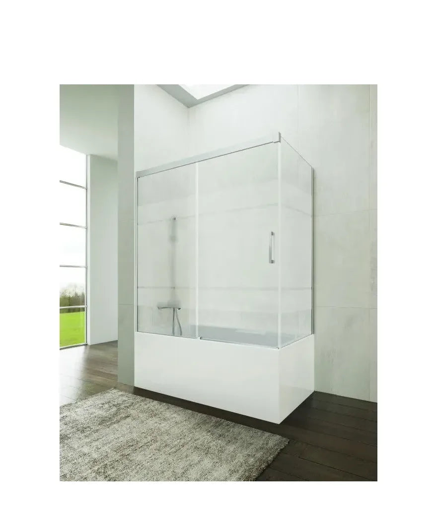 GME Basic Paroi de baignoire angulaire à trois feuilles en verre décoré Frost Plus avec profils chromés