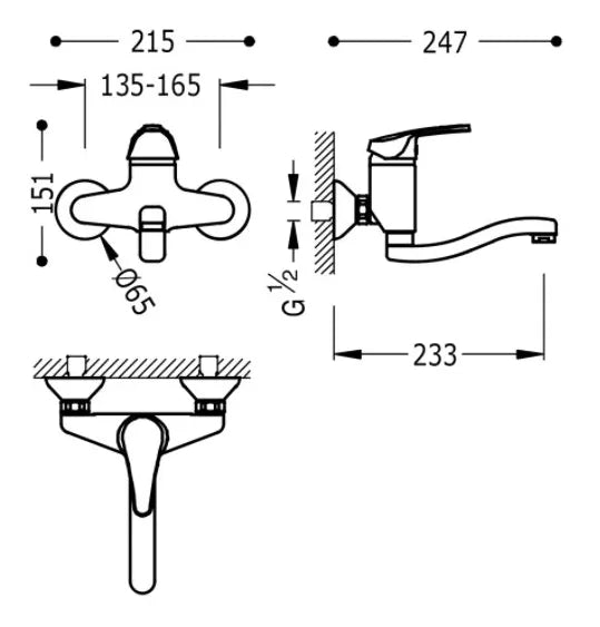 Grifería monomando para fregadero fabricada en latón con acabado cromado Basic TRES 1