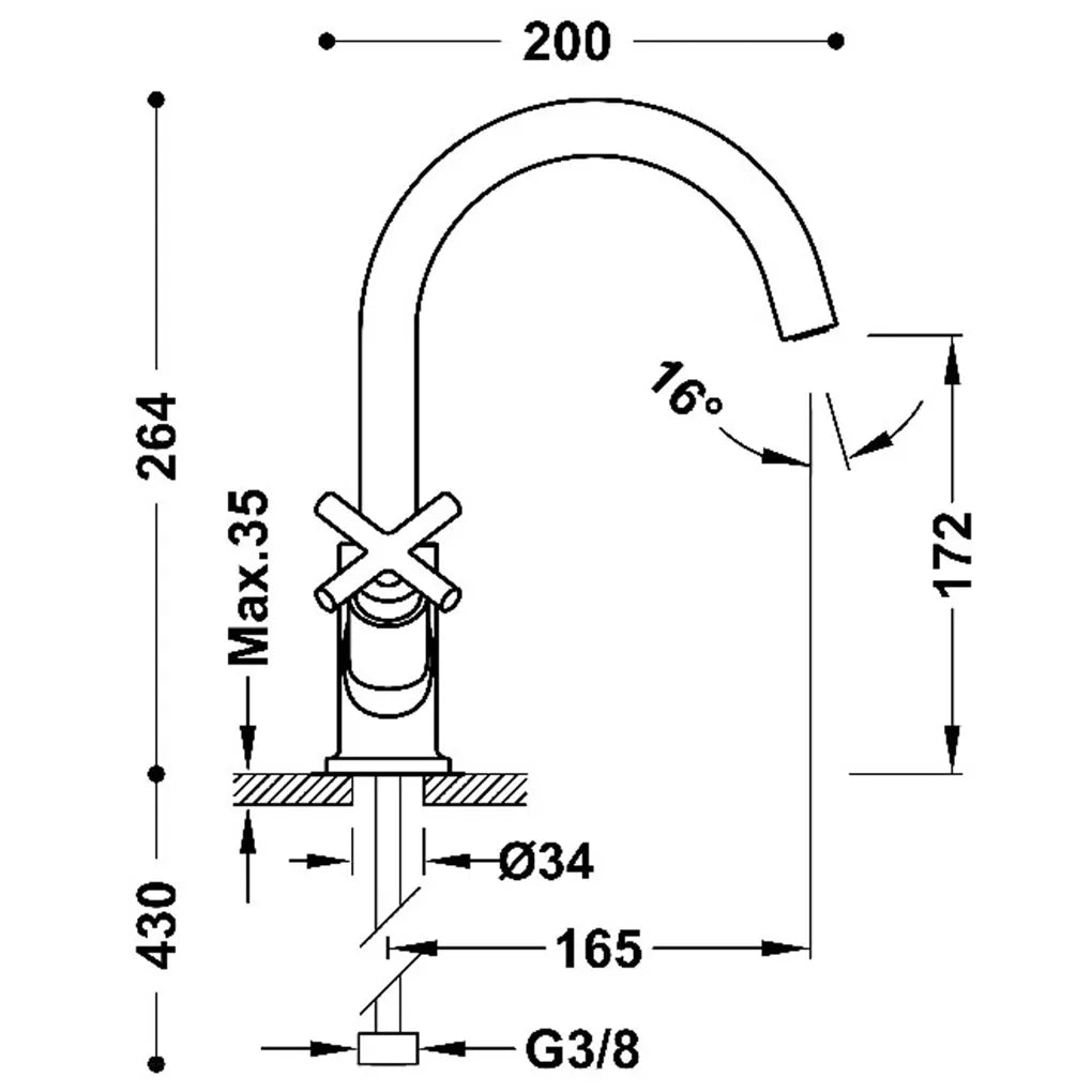 Grifo alto bimando para lavabo con volantes en latón acabado oro mate de MONTBLANC TRES 1