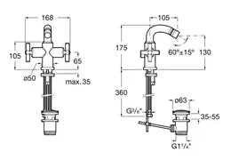 Grifo bimando de bidet con caño giratorio acabado cromado Loft Roca 2