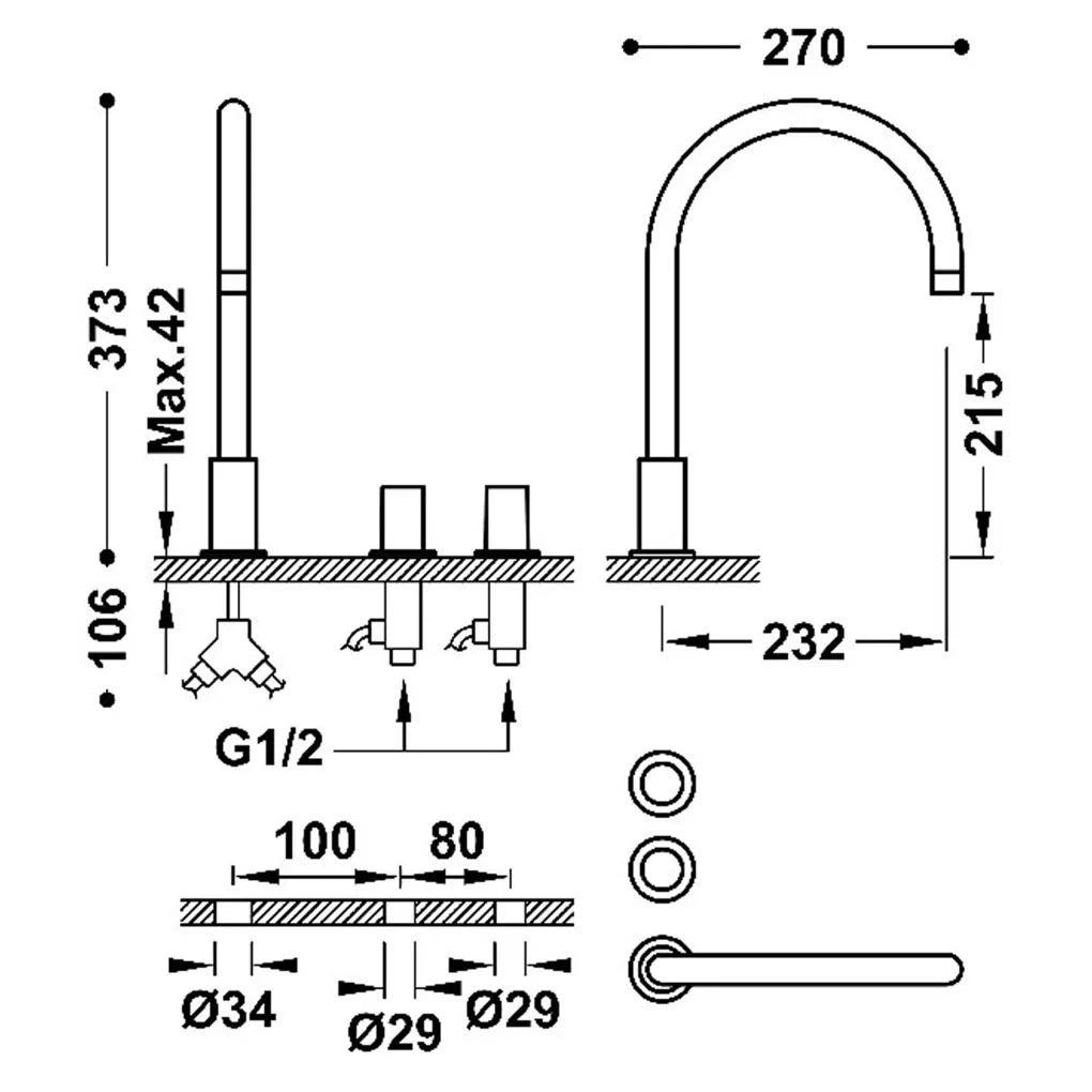 Grifo bimando de repisa en negro metalizado para lavabo instalación libre Study Tres 1
