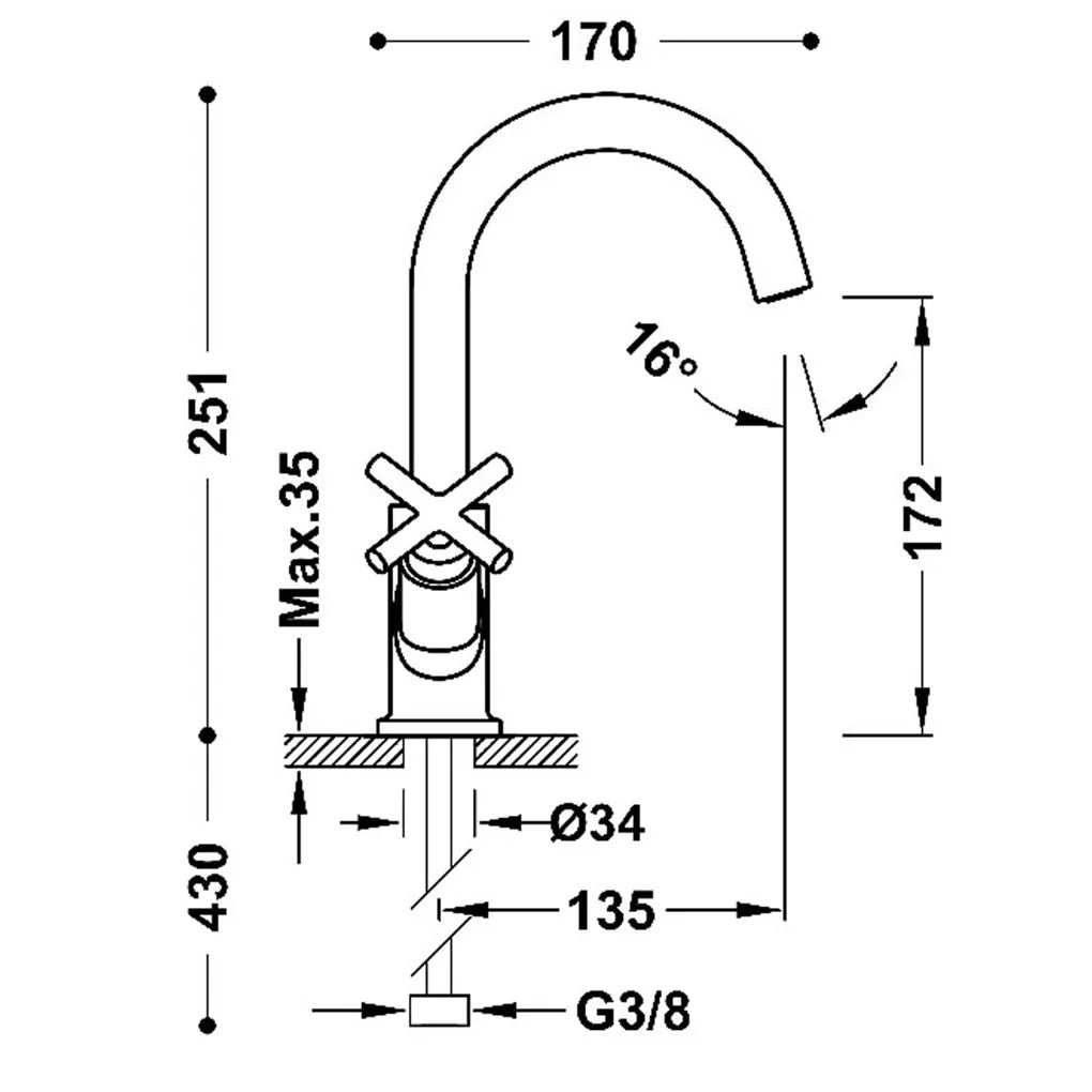 Grifo bimando para lavabo de latón con acabado oro mate MONTBLANC TRES 1