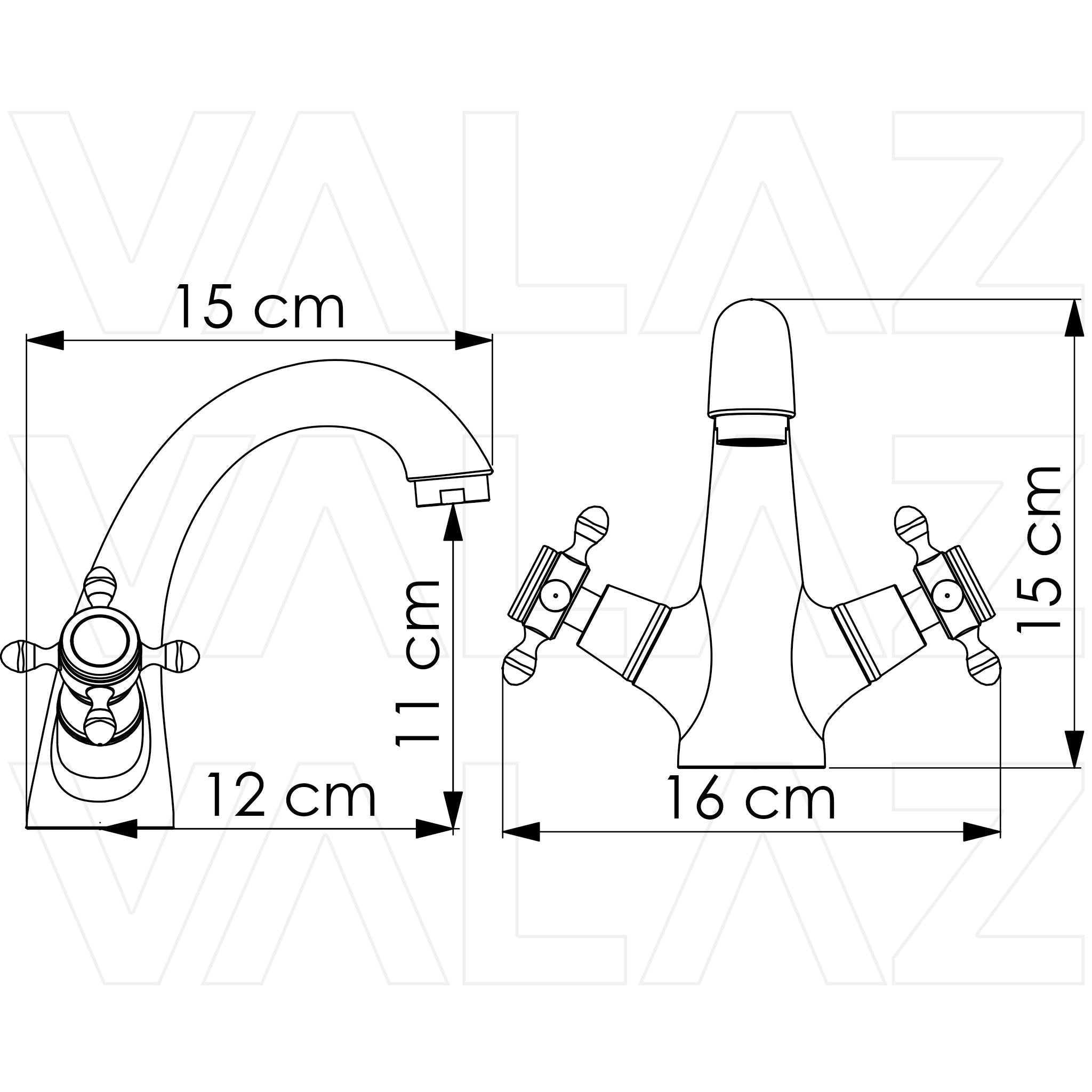 Grifo bimando para lavabo retro dorado envejecido con control de temperatura independiente Adaja de Valaz 1