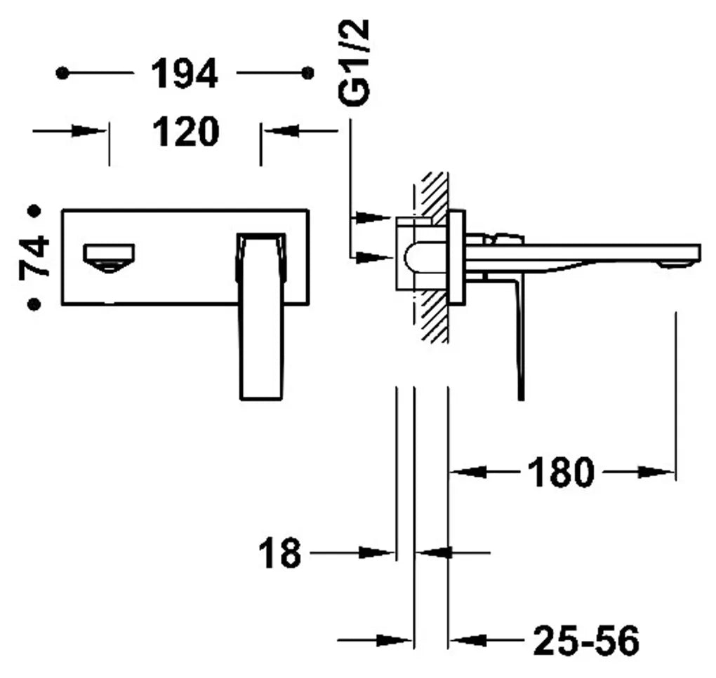 Grifo con monomando de instalación empotrada para lavabo acabado en cromo Slim Tres 2