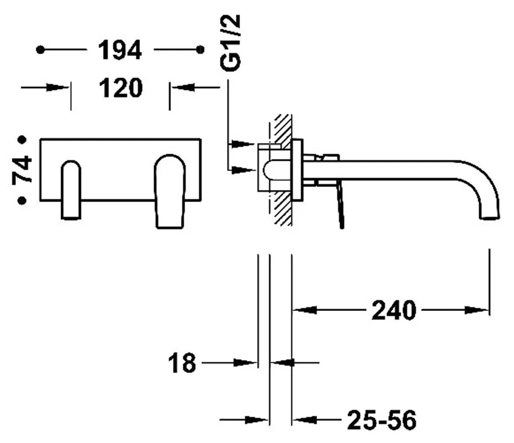 Grifo con monomando empotrado para baño con caño de instalación Project Tres 1