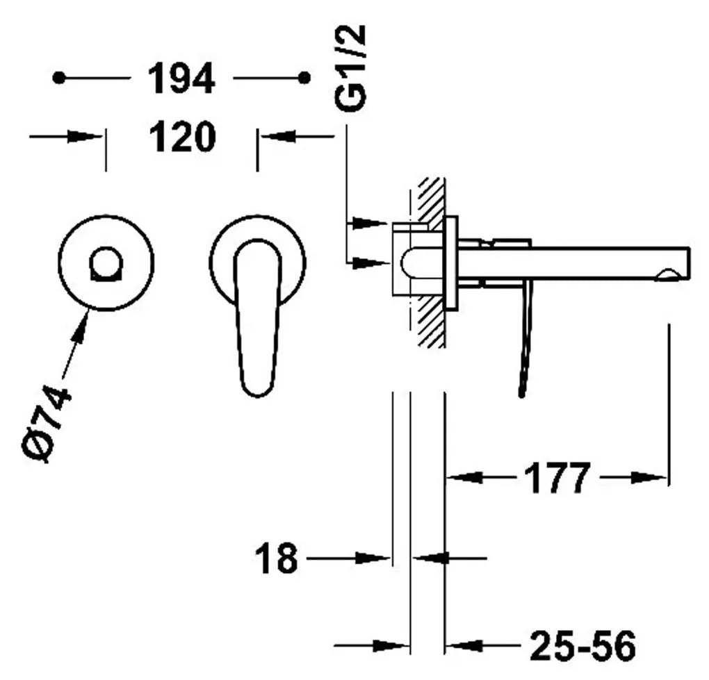 Grifo con monomando para instalación empotrada de lavabo en acabado cromado Flat Tres 2