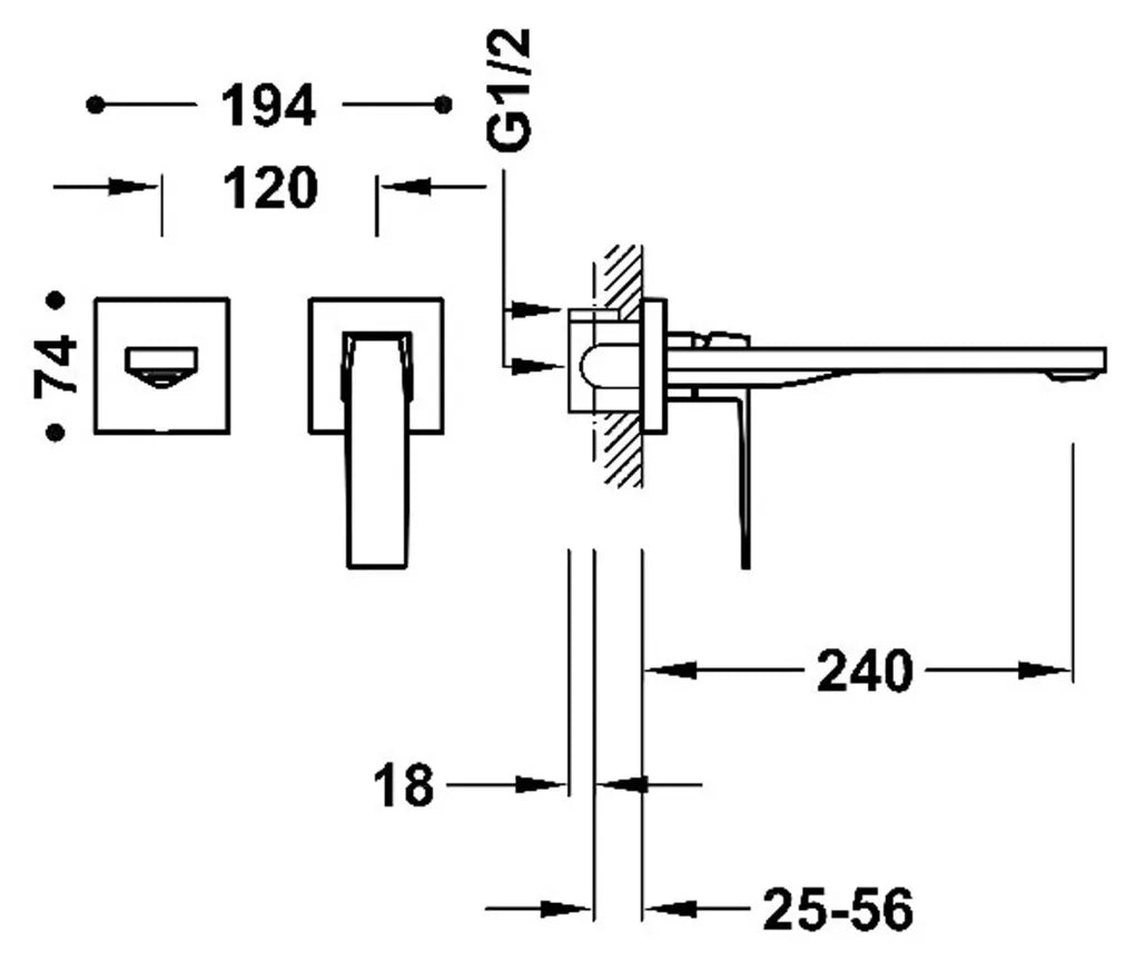 Grifo con monomando para lavabo con instalación empotrada con amortiguadores acústicos Slim Tres 2
