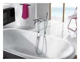 Grifo de bañera ducha bimando para instalación de pie con acabado cromado Loft Roca 1