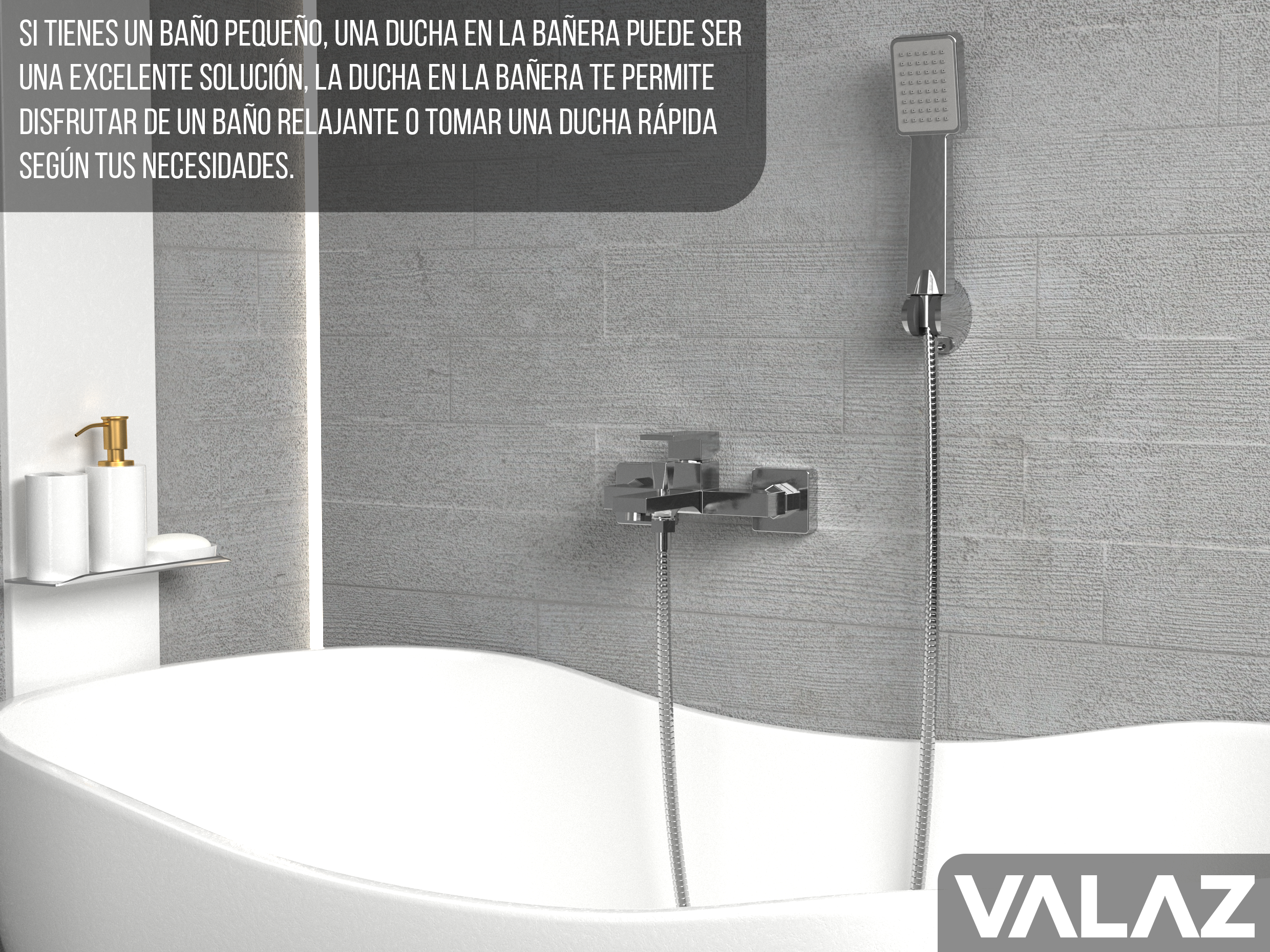 Grifo de bañera ducha cuadrado monomando cromado Vinalopo de Valaz 2