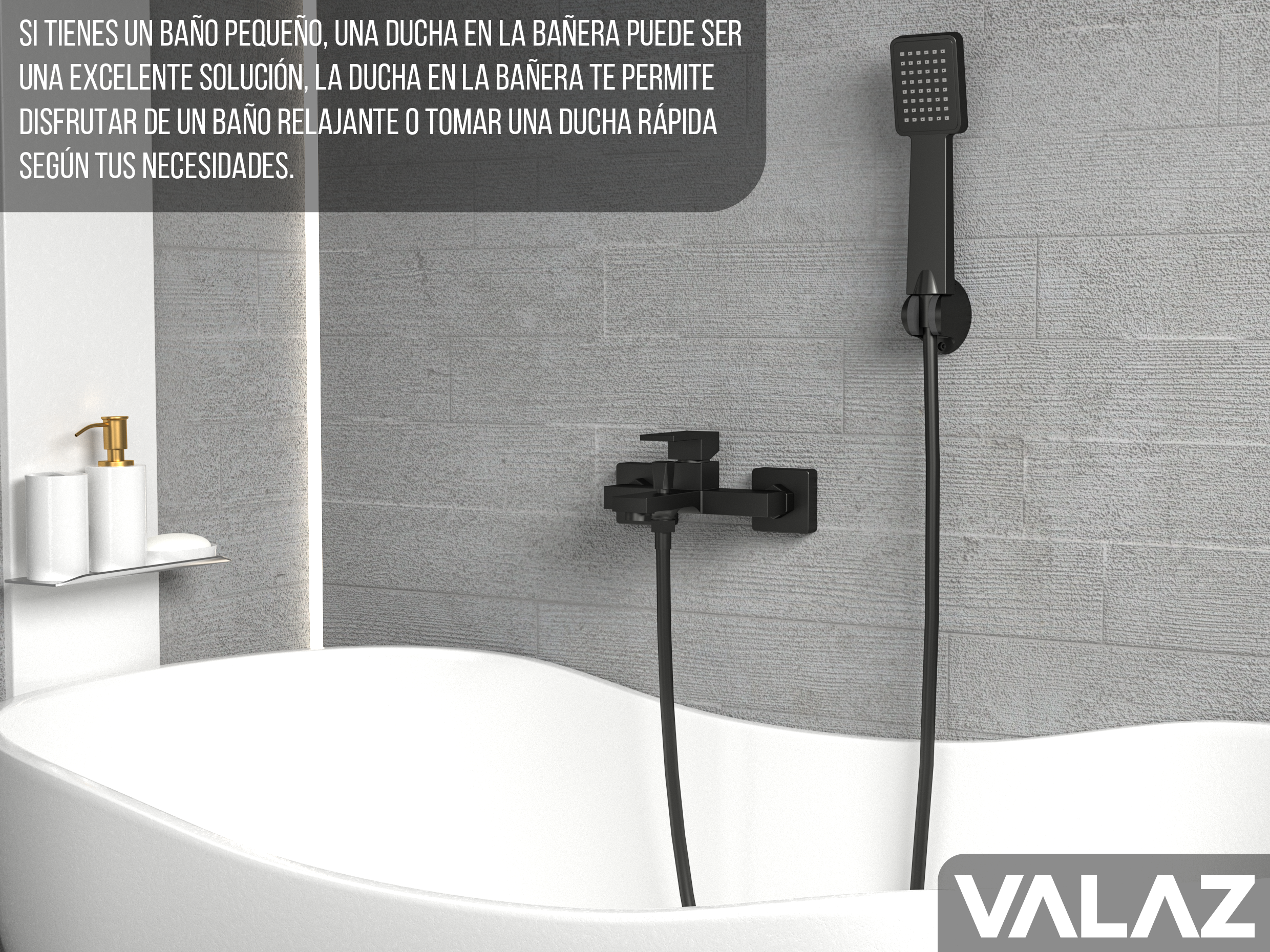 Grifo de bañera y ducha cuadrado monomando negro mate Vinalopo de Valaz 2