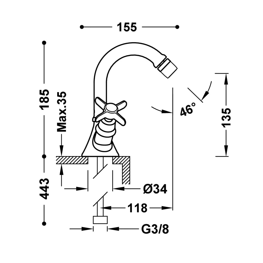 Grifo de bidé bimando con rótula orientable acabado latón viejo mate Clasic TRES 1