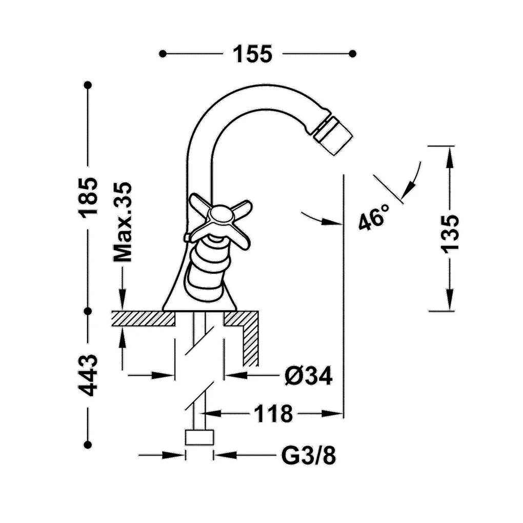 Grifo de bidé bimando con rótula orientable con acabado dorado CLASIC TRES 1