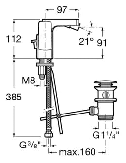 Grifo de bidé con maneta lateral y desagüe automático, acabado cromado L90 Roca 2