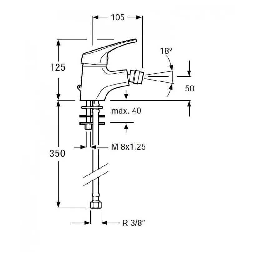 Grifo de bidé monomando cromado de latón con 12,5cm alto Base de Aquore 1
