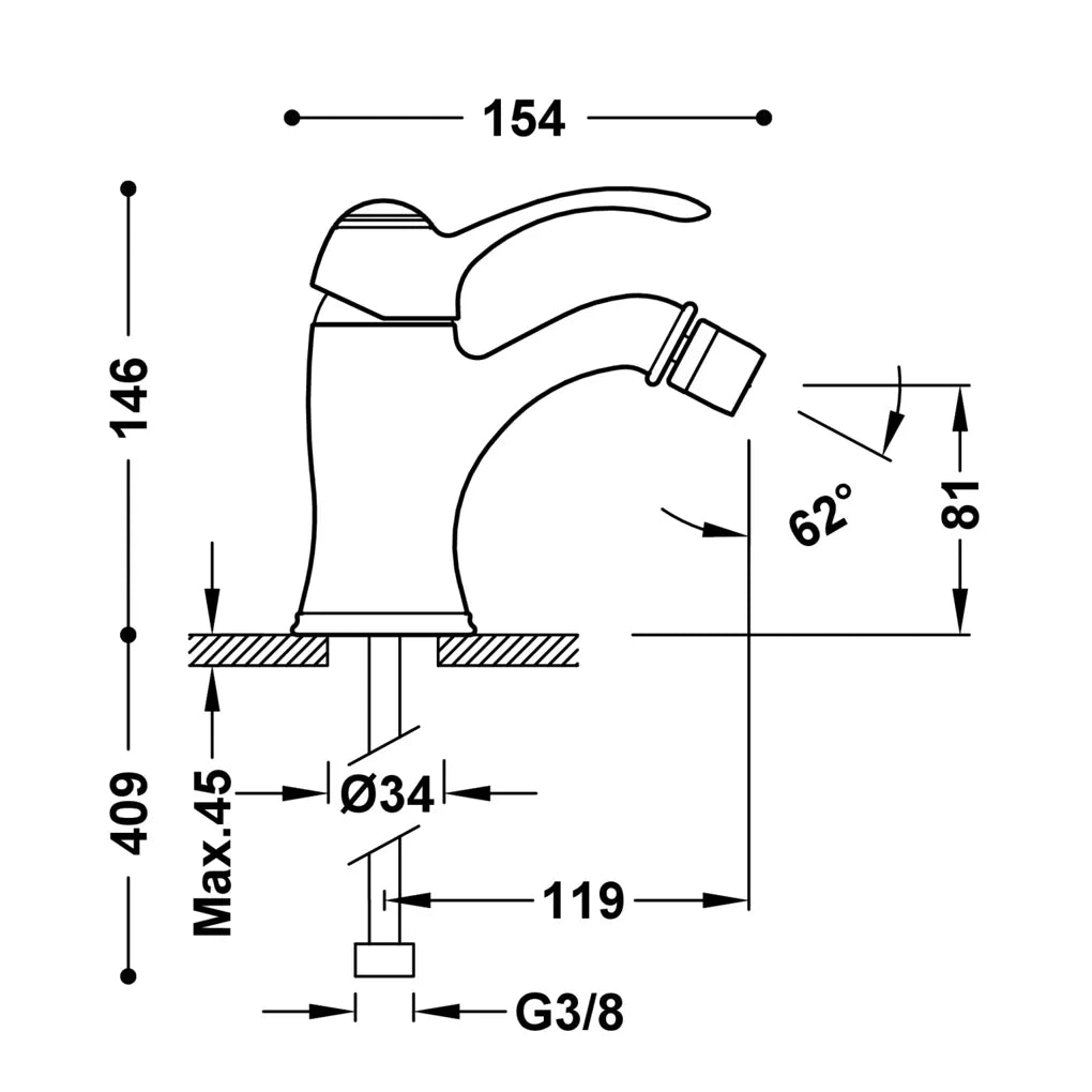 Grifo de bidé monomando vertical con rótula orientable acabado latón viejo mate CLASIC TRES 1