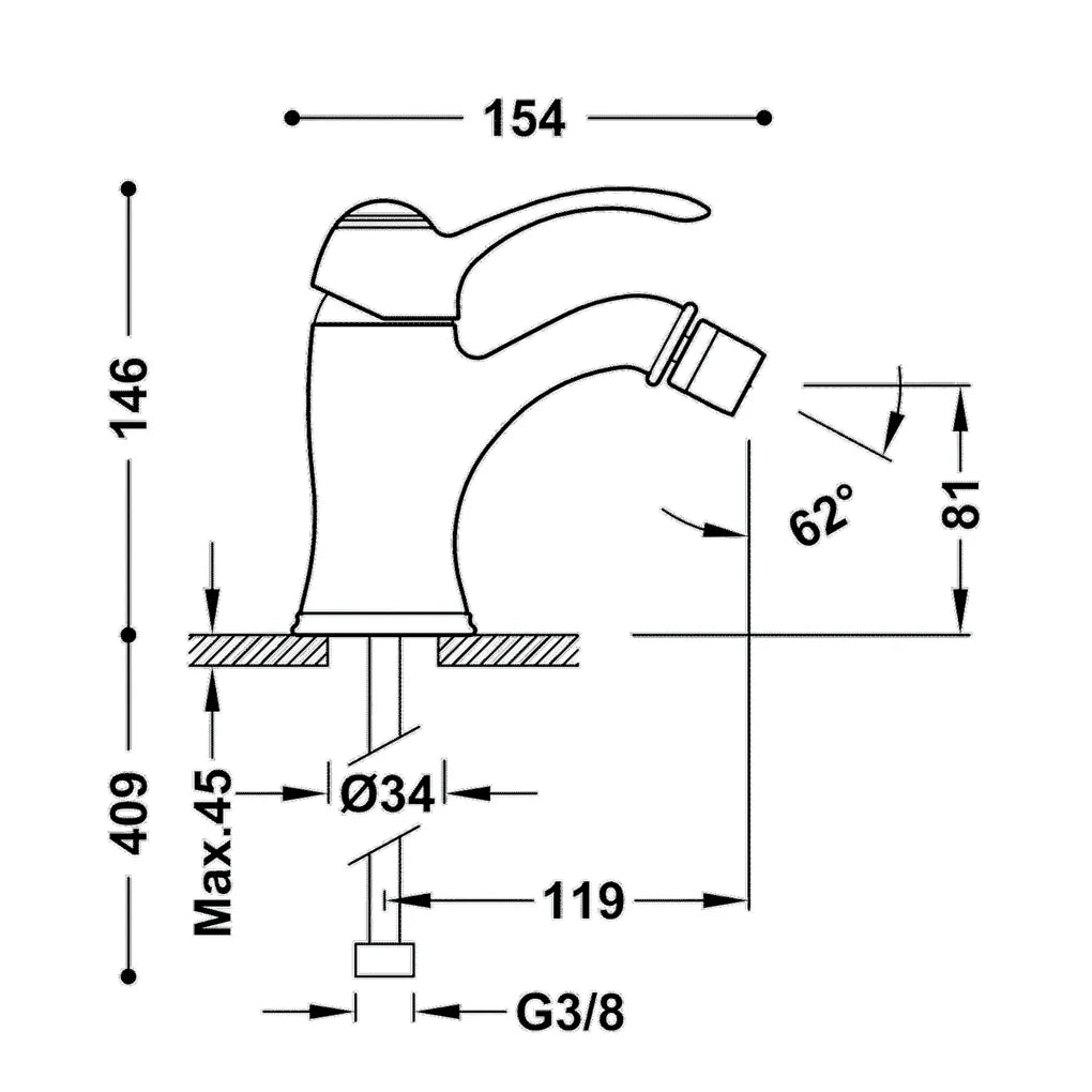 Grifo de bidé monomando vertical con rótula orientable y acabado acero CLASIC TRES 1