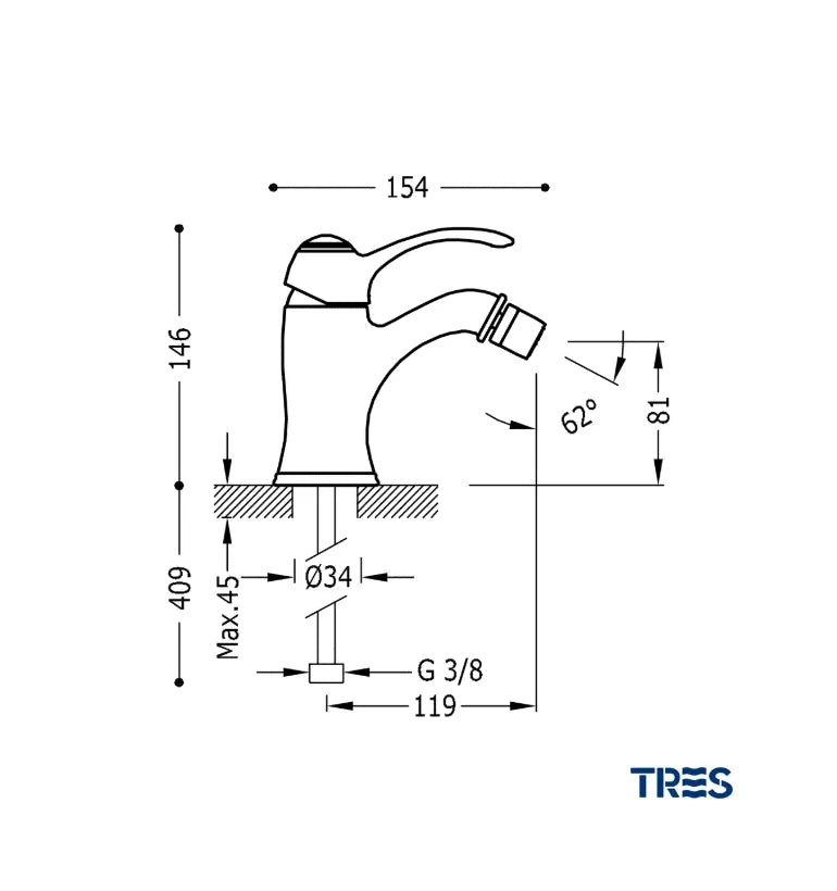 Grifo de bidé monomando vertical con rótula orientable y acabado cromado CLASIC TRES 1