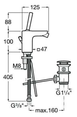 Grifo de bidé para repisa con desagüe automático acabado cromado Pals Roca 1