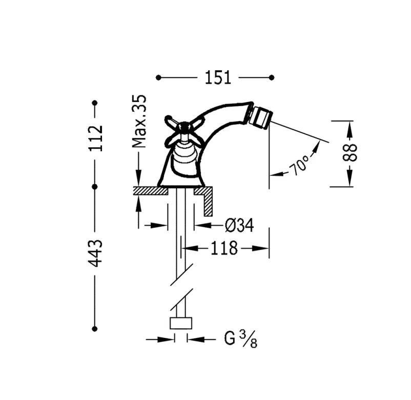 Grifo de bidé vertical bimando con regulador de temperatura acabado cromado CLASIC TRES 1