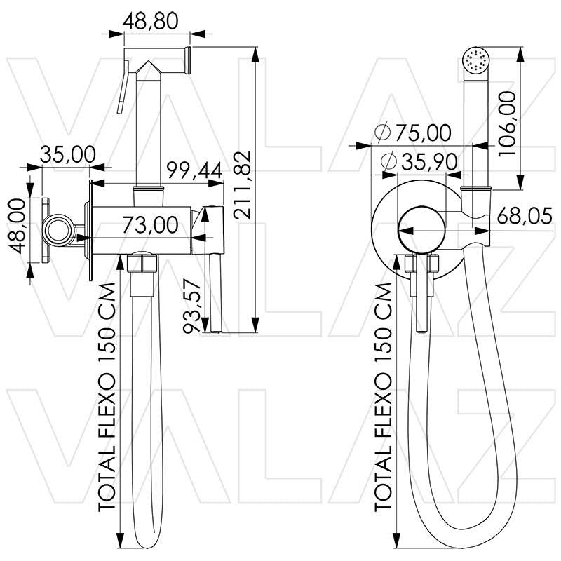Grifo de bidet empotrado redondo agua fría 1 vía oro mate protección PVD Guadiana de Valaz 1