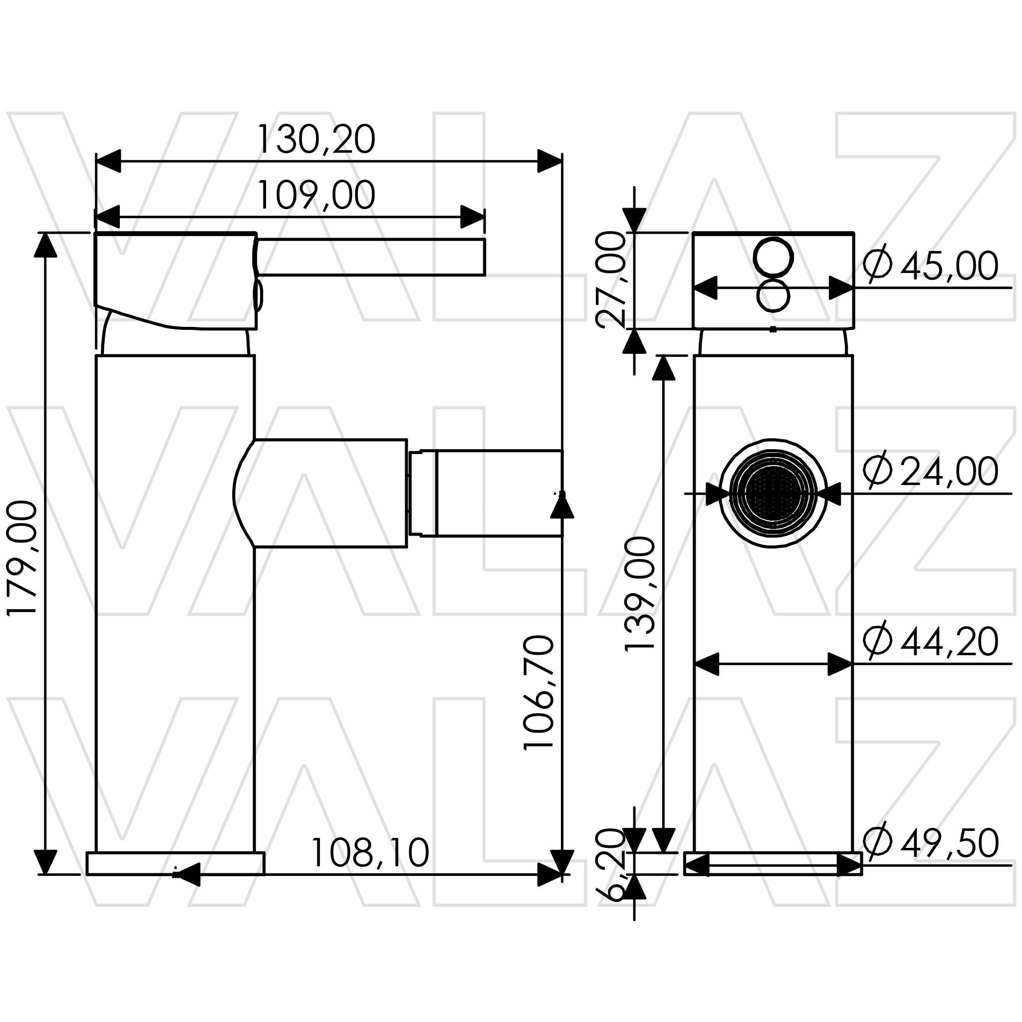 Grifo de bidet monomando redondo caño recto oro mate con protección PVD Palancia de Valaz 1