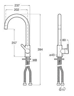 Grifo de cocina con caño curvado y giratorio para instalación sobre repisa Mencia Roca 1