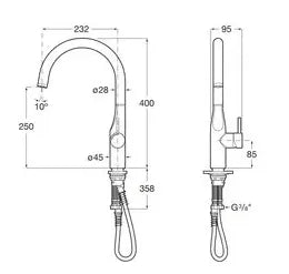 Grifo de cocina con caño giratorio curvado Glera Roca 1