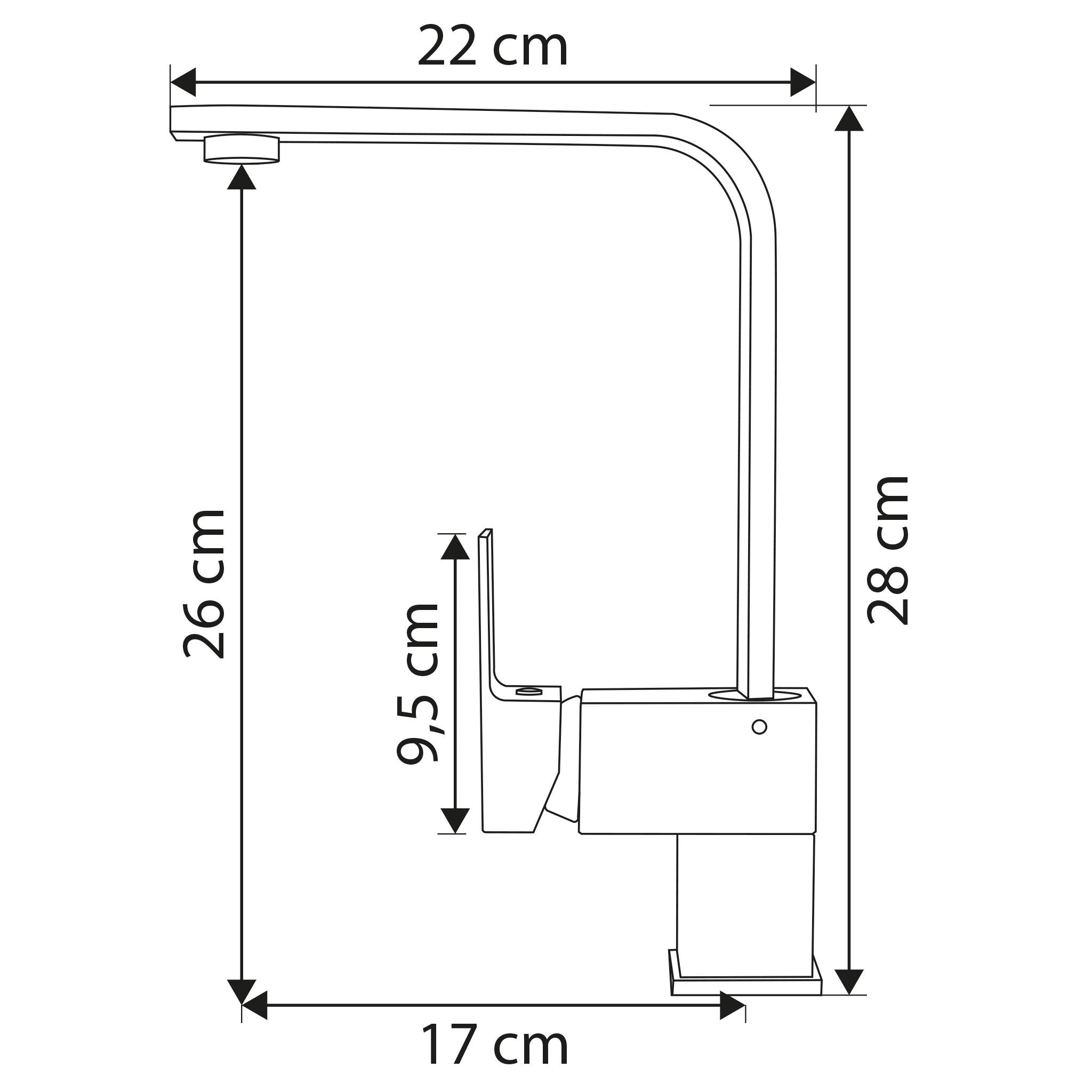 Grifo de cocina cuadrado y cromado con monomando lateral ergonómico y caño alto giratorio Lor de Valaz 1