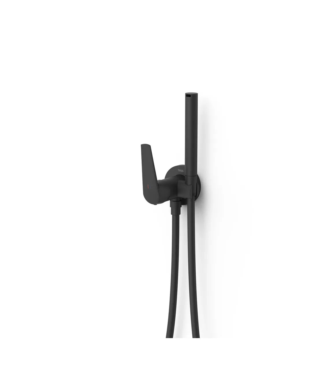 Grifo de ducha empotrado con ducha de mano y soporte fijo y regulador de caudal acabado negro mate Fuji Tres 0