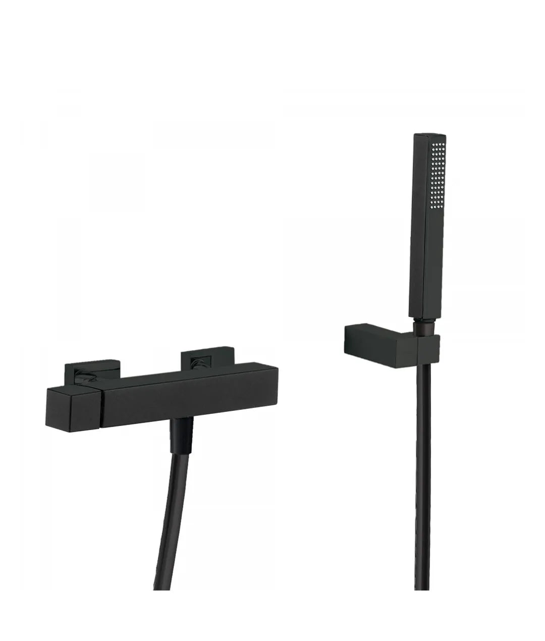 Grifo de ducha monomando para empotrar en pared de latón con acabado negro mate Cuadro TRES 0
