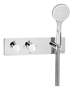 Grifo de ducha termostático con tres vías y desviador para instalación empotrada Puzzle Roca 0