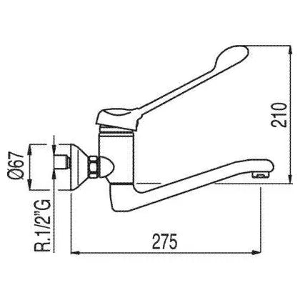 Grifo de fregadero para empotrar en pared de latón con acabado cromado Especial Basic TRES 1