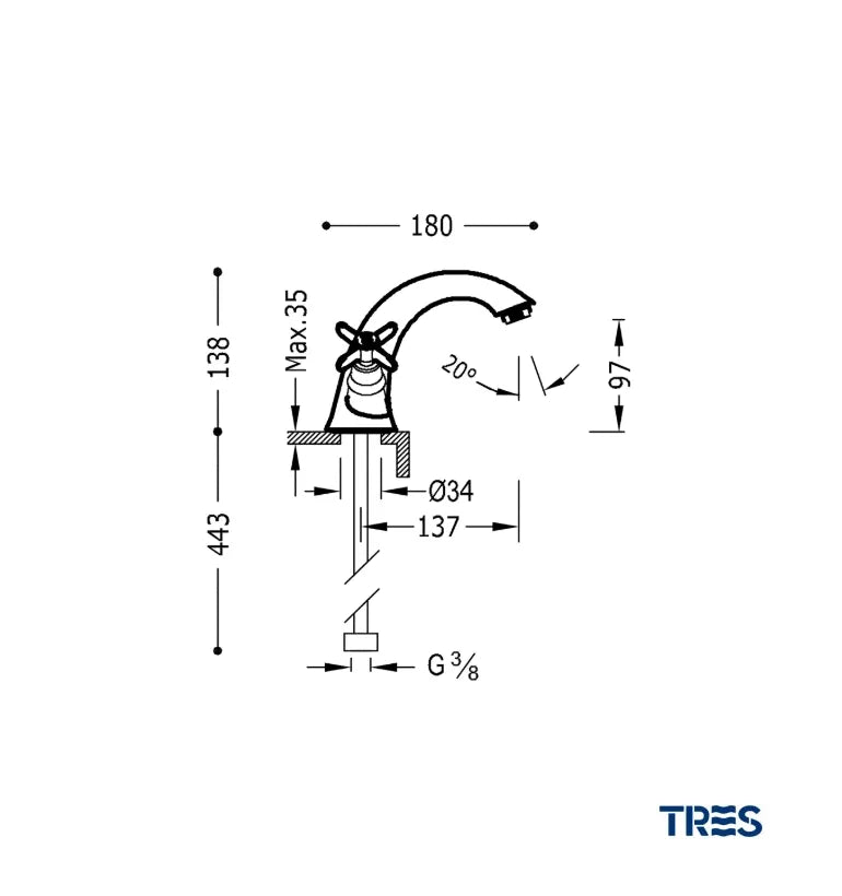 Grifo de lavabo bimando de estilo clásico CLASIC TRES 4