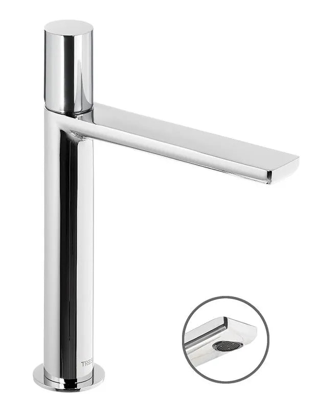 Grifo de lavabo cascada monomando de caño medio con acabado cromado y diseño moderno Max Tres 1