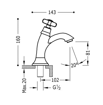 Grifo de lavabo clásico vertical monomando con acabado cromado CLASIC TRES 1