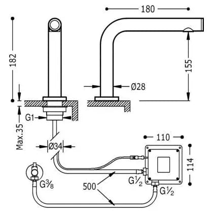 Grifo de lavabo con sistema touch eco, caño de altura media y acabado cromado Max Tres 1