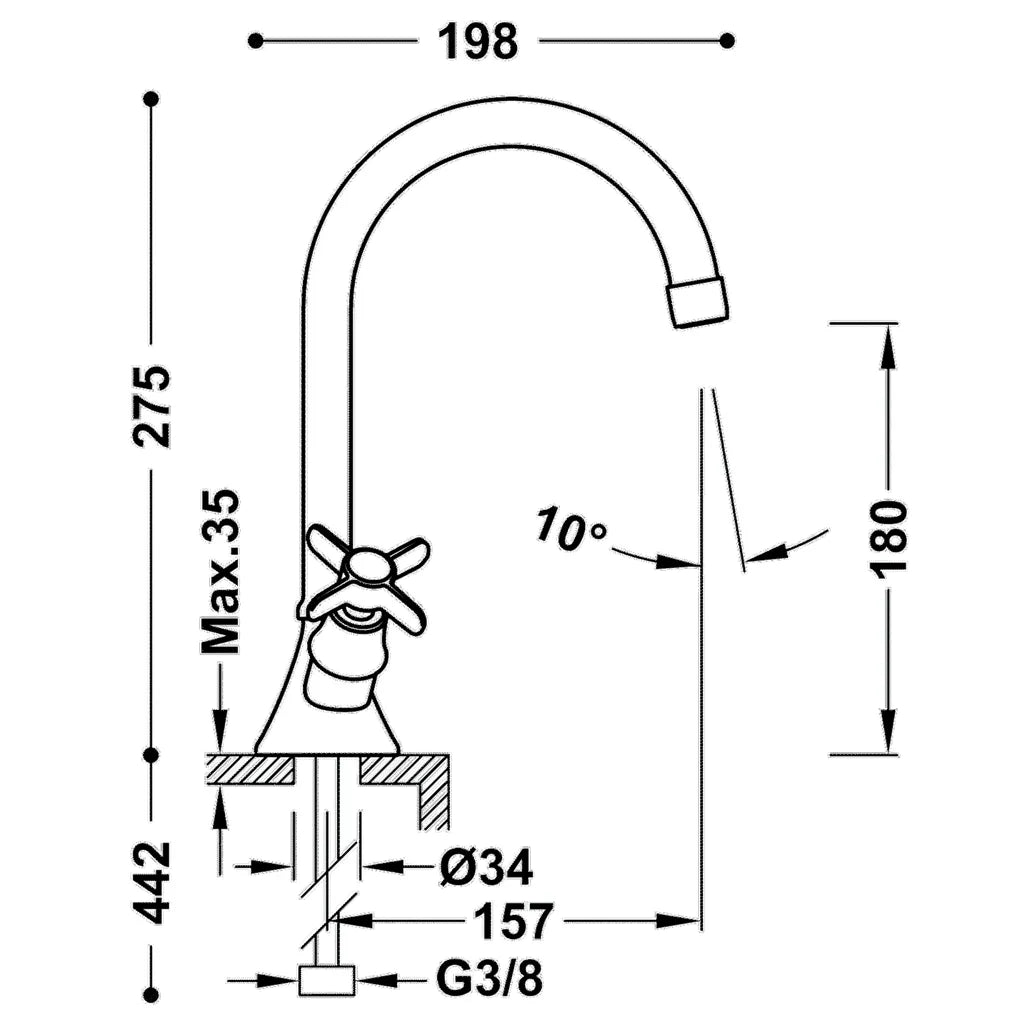 Grifo de lavabo de estilo clásico curvo y bimando con aireador acabado acero CLASIC TRES 1