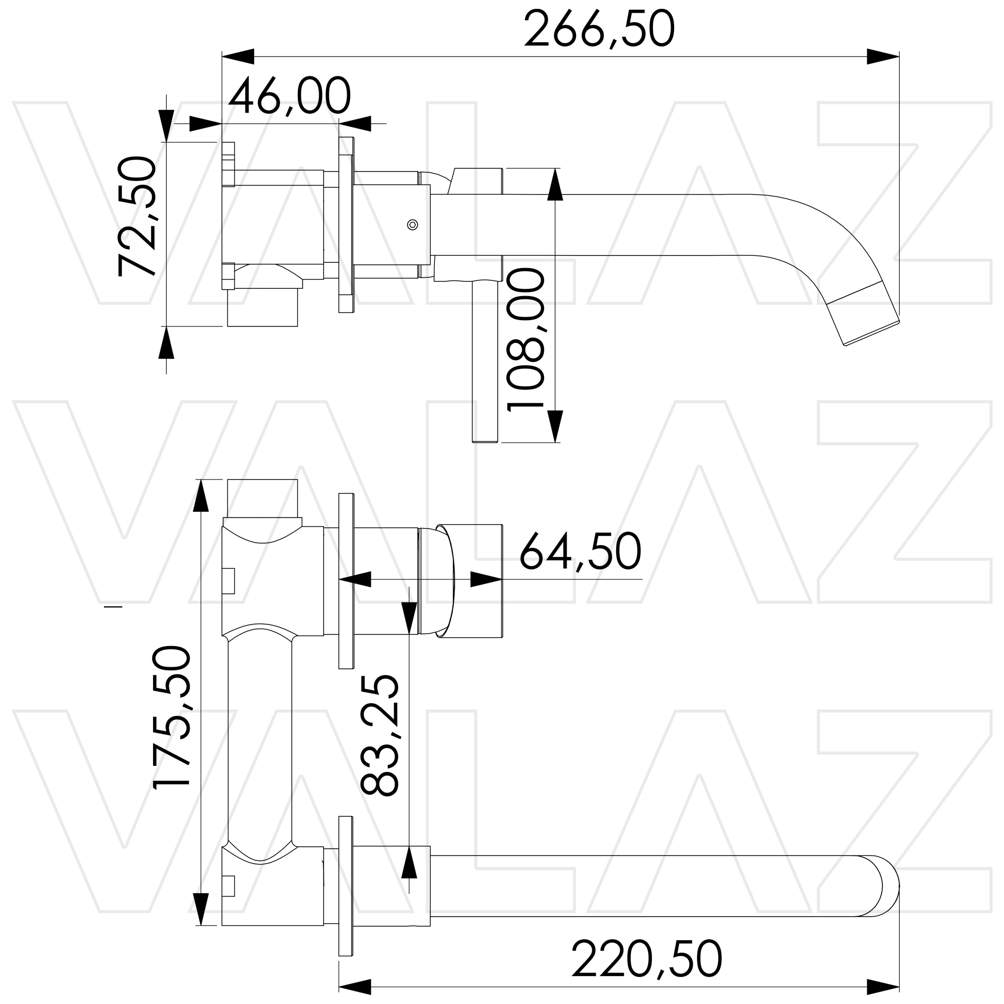 grifo de lavabo empotrado redondo monomando caño 21 cm oro mate proteccion PVD Guadiana de Valaz 1