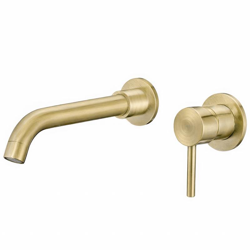 grifo de lavabo empotrado redondo monomando con caño de 21 cm dorado envejecido Guadiana de Valaz 0