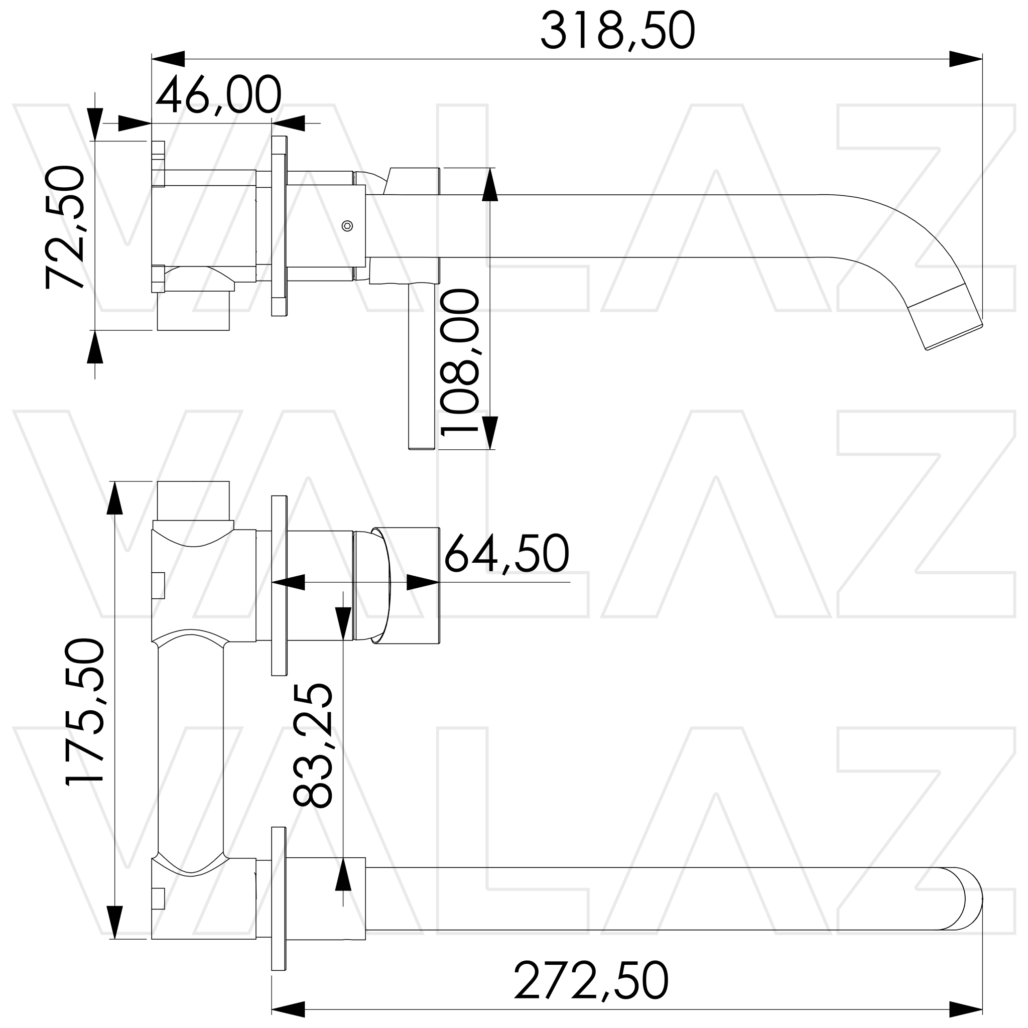 Grifo de lavabo empotrado redondo monomando oro mate con protección PVD caño 26 cm Guadiana de Valaz 1