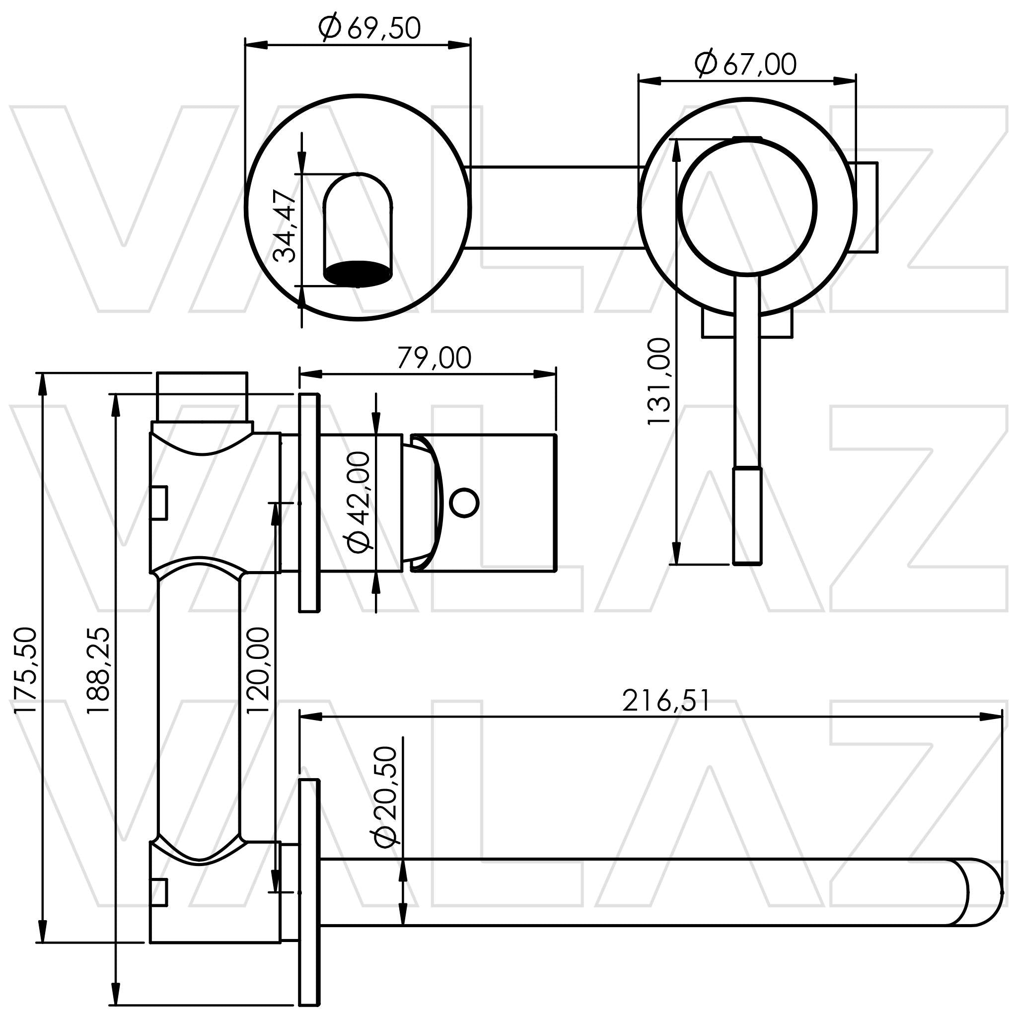 Grifo de lavabo empotrado redondo monomando oro mate con protección PVD maneta luxury caño 21 cm Torina de Valaz 1