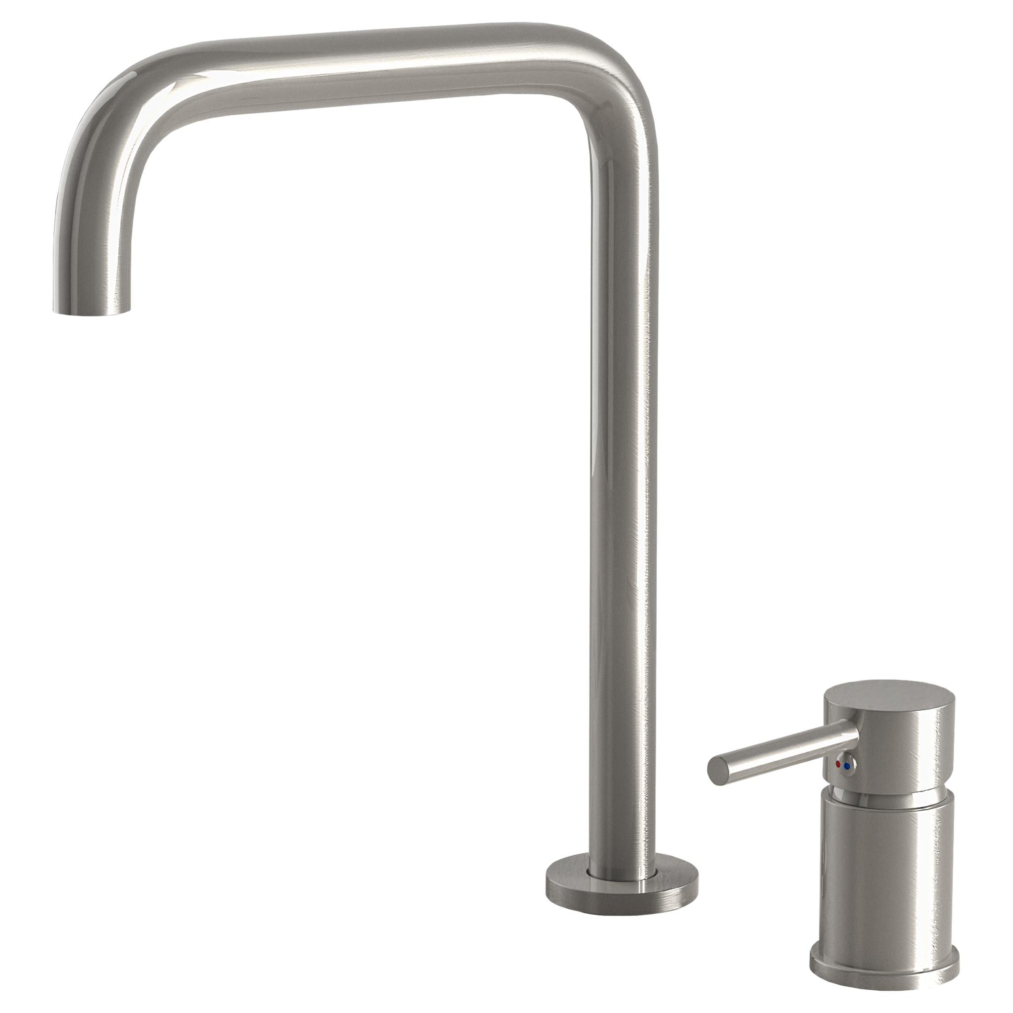 Grifo de lavabo encastrado monomando alto para pica acero cepillado caño 360 giratorio Guadalope de Valaz 0