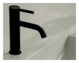 Grifo de lavabo monocomando con desagüe y acabado en negro titanio de Ona Roca 2