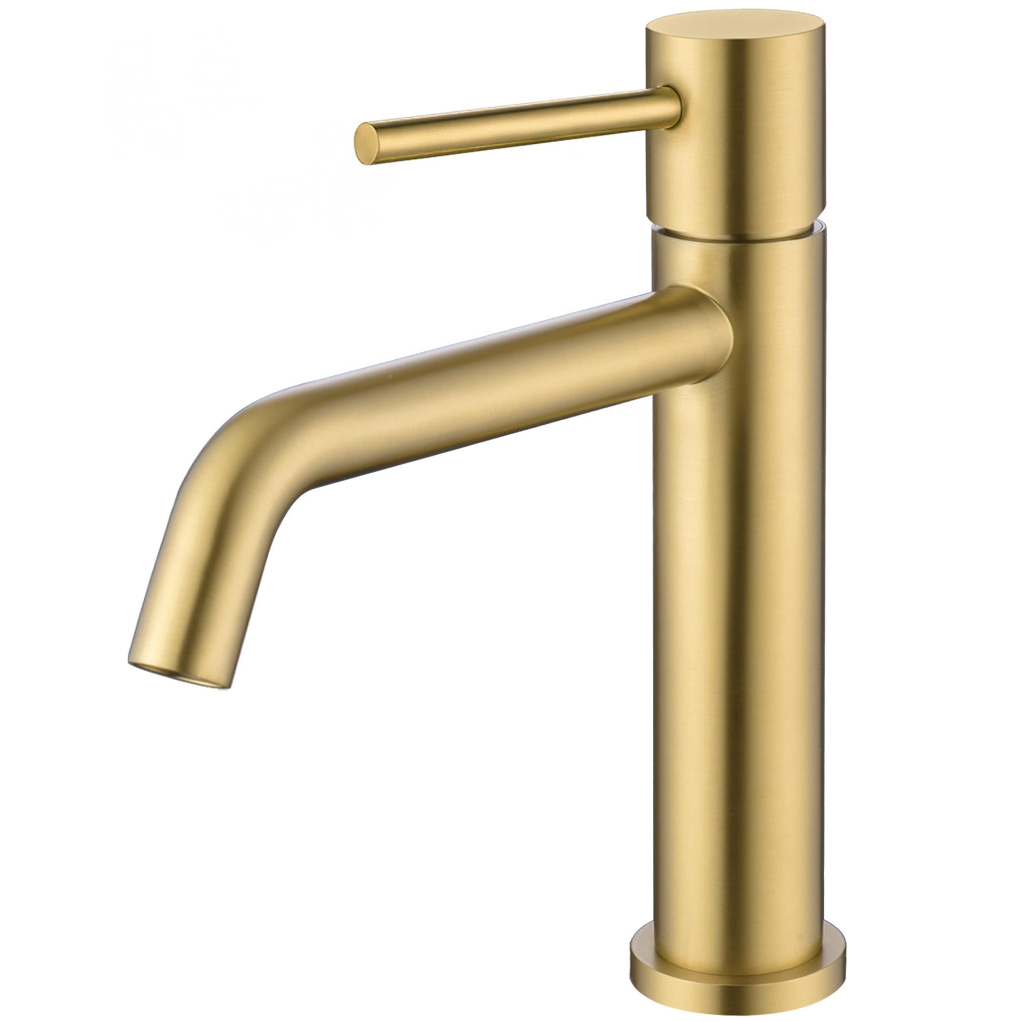 Grifo de lavabo monomando alto para pica con caño redondo oro mate y protección PVD Ebro de Valaz 0